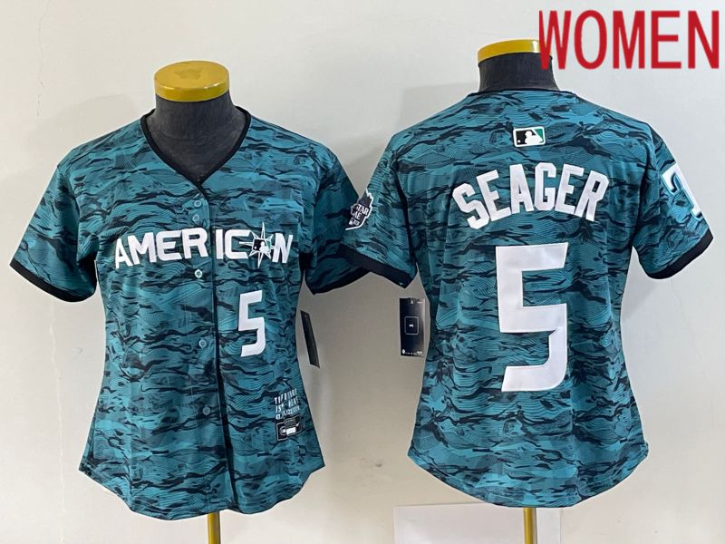 Women Texas Rangers 5 Seager American League Nike Green 2023 MLB All Star Jersey